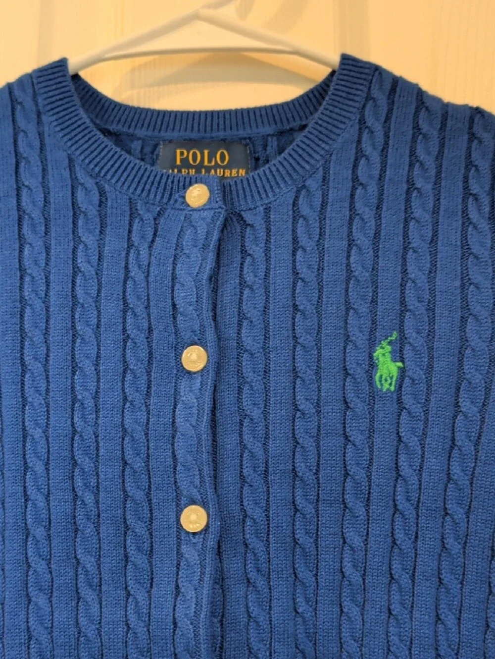Ralph Lauren Sapphire Blue Mini-Cable 100% Cotton Cardigan NWT